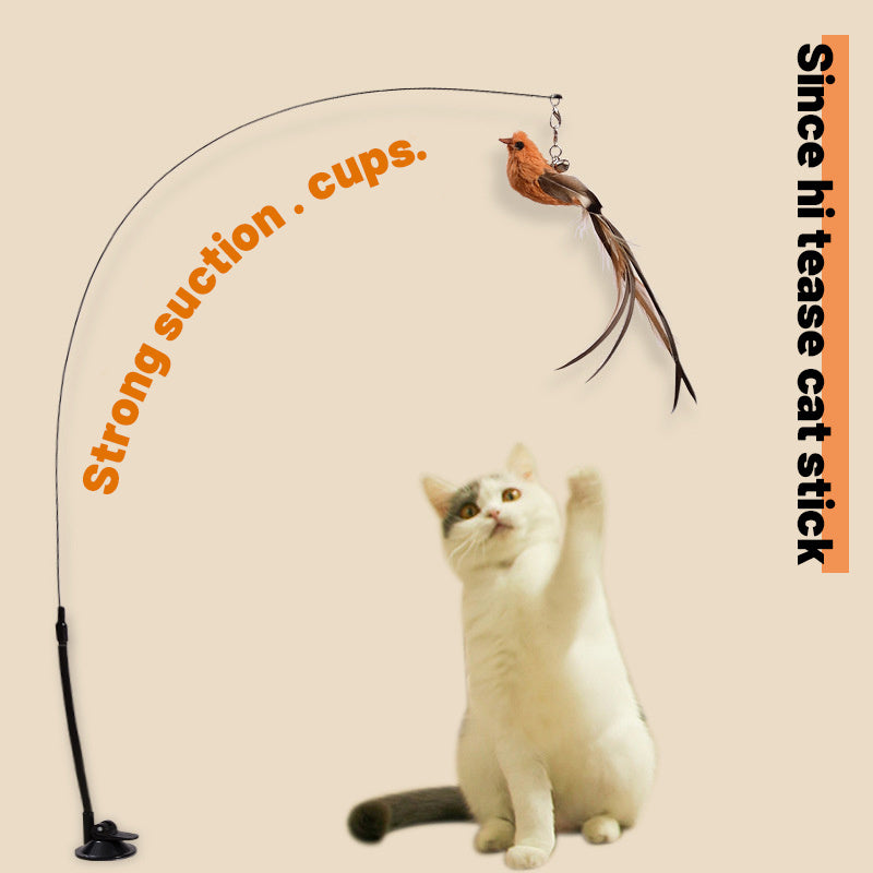 Upgraded Epoxy Sucker Steel Wire Long Rod Feather Cat-Teasing Stick Cat Self-Hi No Harmful Ingredients