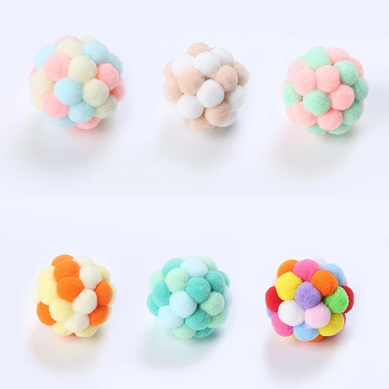 Cat Toy Balls Cat Interactive Toy Plush Artificial Colorful Cats Teaser Toy Pet Supplies Interactive 4CM Mouse Cage Plush Toys