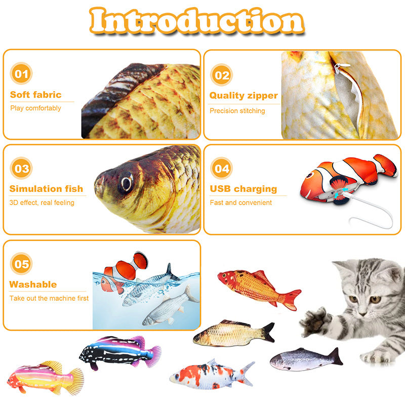 Cat Toys Floppy Wagging Fish Cat Toy Fish USB Electric Charging Simulation Fish Catnip Cat Pet Chew Toys