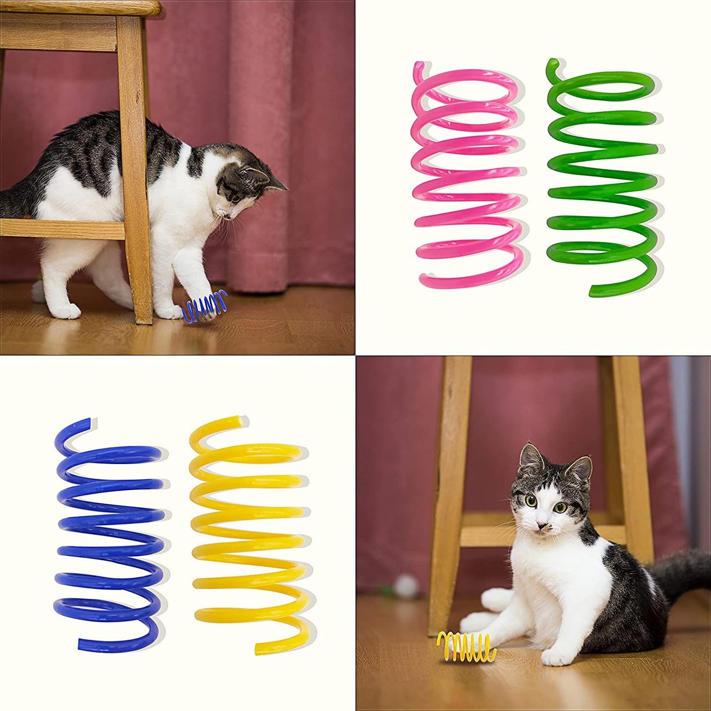 Cat Spring Toys, 4 Pack Cat Spiral Springs for Indoor Cats, Colorful &amp; Durable Plastic Spring Coils Attract Cats to Swat, Bite