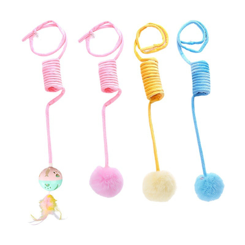 Pet cat toy self hi cat hair ball plush spring toy Jingle Bell Toys