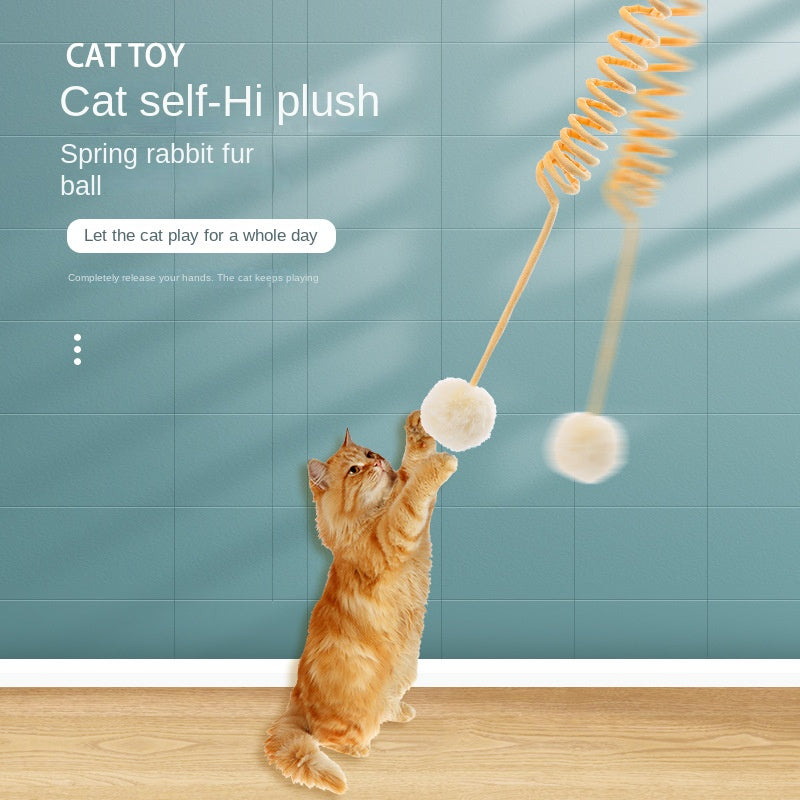 Pet cat toy self hi cat hair ball plush spring toy Jingle Bell Toys