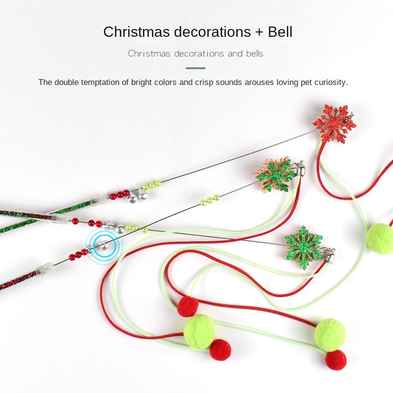 Christmas Hairball Pendant Funny Cat Stick Resistant to grabbing long rod steel wire teasing cat rod cat toy