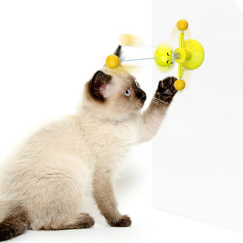 Cat Pet Toy Spinning Ball Feather 360 Free Rotating, Multifunctional Rotating Turntable Spring Man Cat Toy, Interactive Feather & Suction Cup