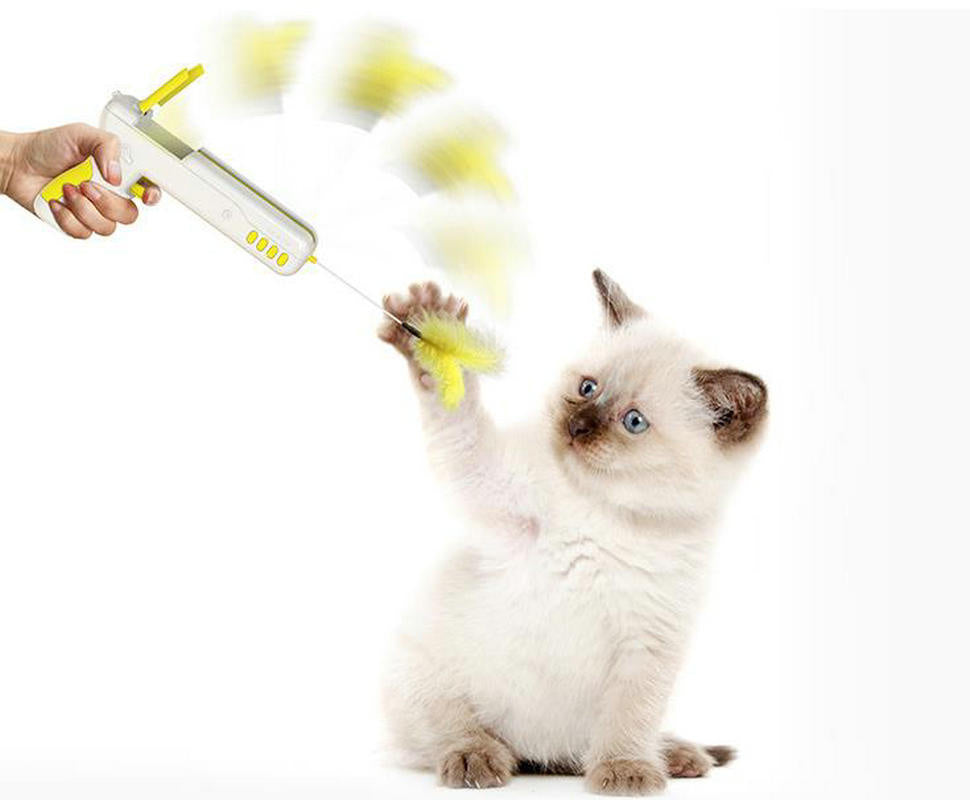 Teaser Cat Gun, Interactive Cats Toy, Cat Funny Gun Toy with Feather Wand and Cat Ball Toy, Kitten Exercise & Entertainment Indoor Cats Nip IQ Toys