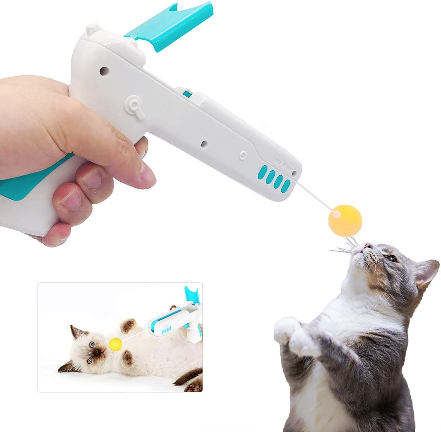 Teaser Cat Gun, Interactive Cats Toy, Cat Funny Gun Toy with Feather Wand and Cat Ball Toy, Kitten Exercise & Entertainment Indoor Cats Nip IQ Toys