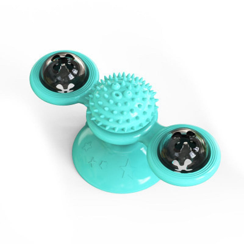 Cat Turntable Toy, Multifunction Catnip Rotating Windmill Toys with Strong Suction Cup, Interactive Play Self Groomer Massage Toy