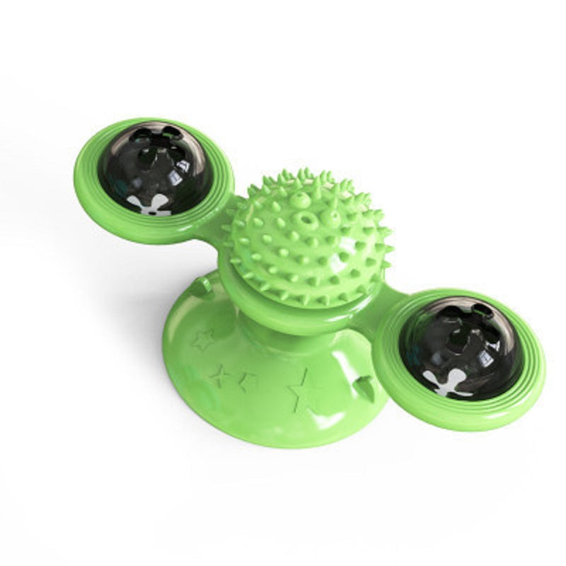 Cat Turntable Toy, Multifunction Catnip Rotating Windmill Toys with Strong Suction Cup, Interactive Play Self Groomer Massage Toy