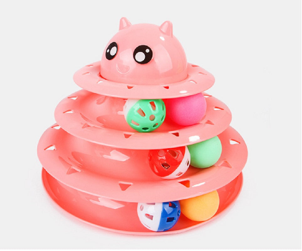 Cat Toy Three Tier Rotary Tower Track with Sound Bell Ball Interactive Pet Toy
