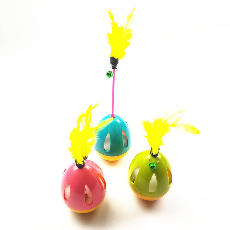 Cat Ball Feather Toy Interactive Cat Teaser & Automatic Spinning Tumbler Ball with Chirp Sound and Food Dispenser for Cats Kitten