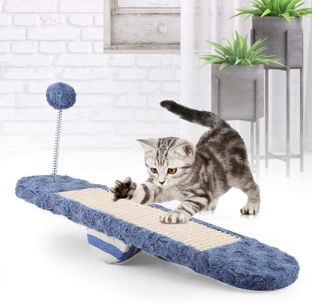 Cat Toy Scratcher with Ball Interactive Durable Kitty Seesaw Scratching Pad Pet Scratch Sofa Bed for Small Medium Cats