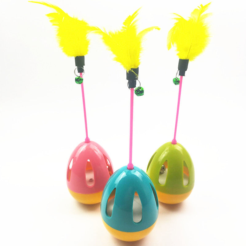 Cat Ball Feather Toy Interactive Cat Teaser & Automatic Spinning Tumbler Ball with Chirp Sound and Food Dispenser for Cats Kitten