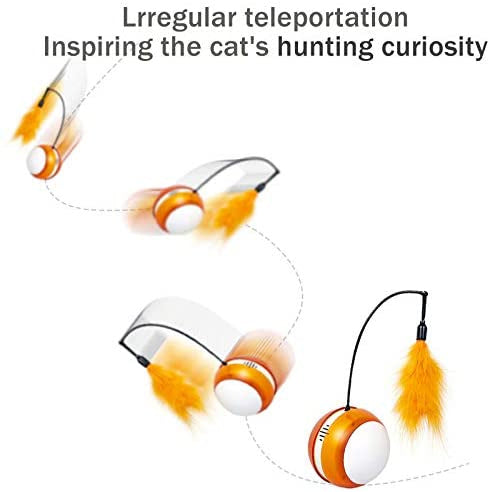 Rolling Pet Toys Interactive 360 Degree Automatic Self Rotating LED Light Sound Cat Chaser Ball Exercise with Detachable Feather
