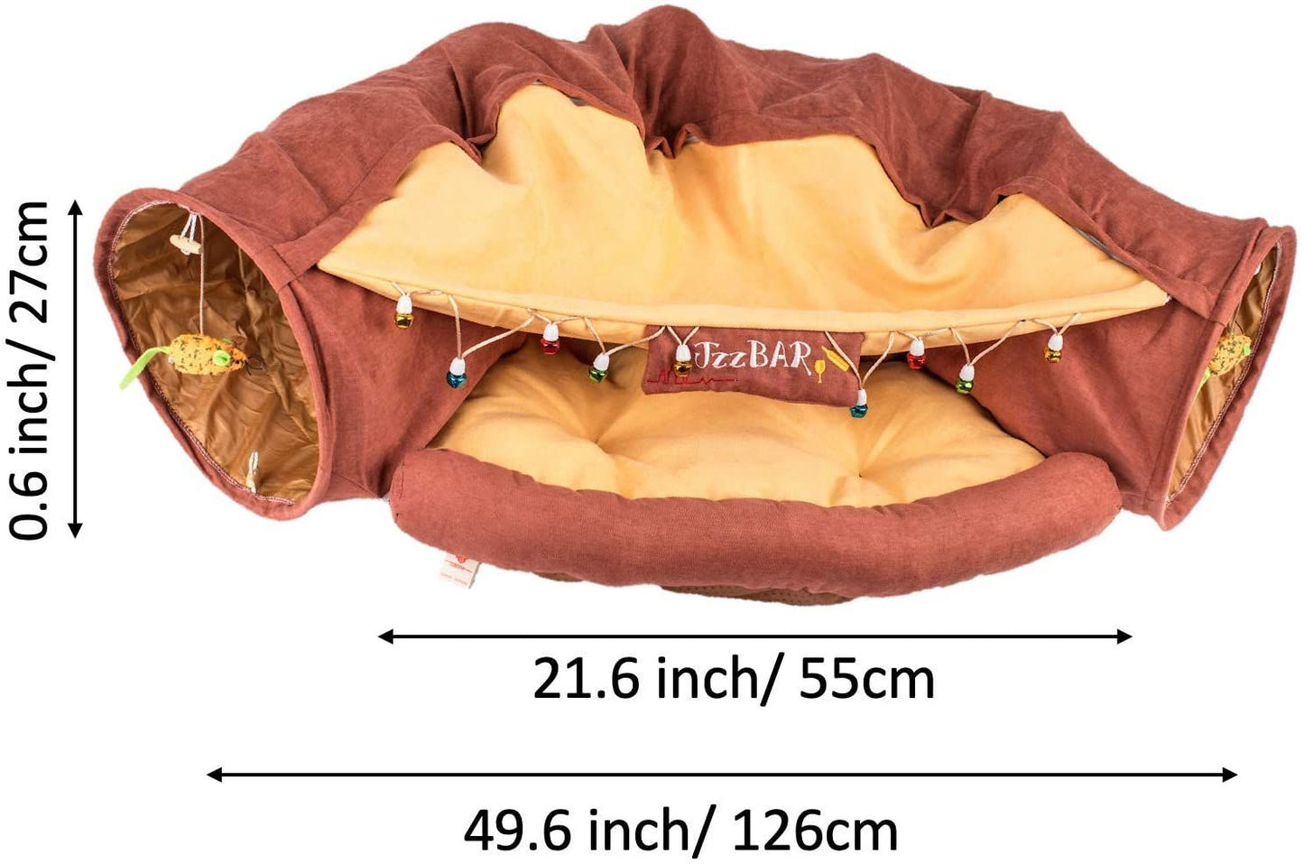 Cat Tunnel Toy Bed with Cushion Mat with Pop up Collapsible 2 Way Tube and Scratching Ball Interactive Toy Peak Hole Hideout House for Cat Puppy Kitten