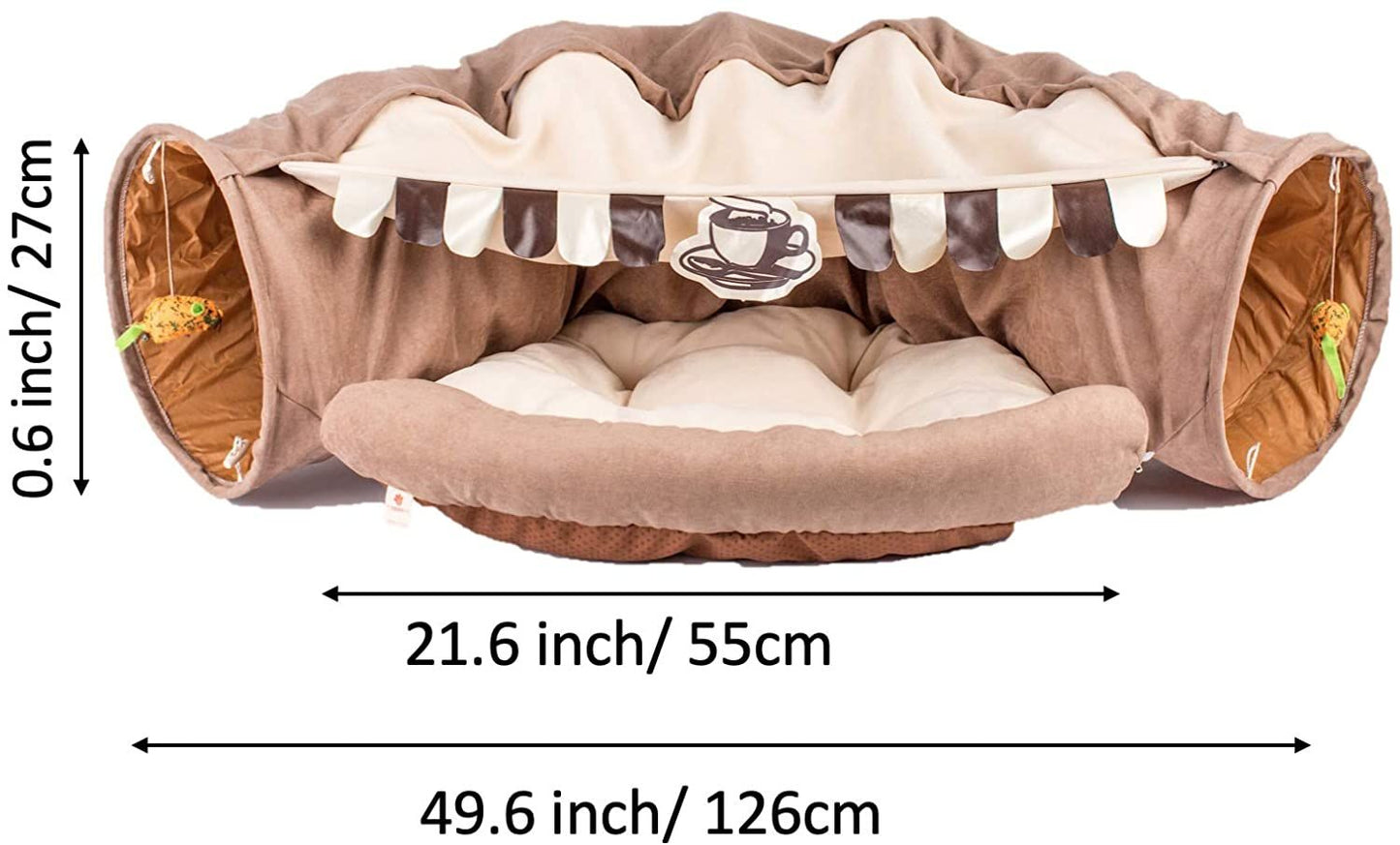 Cat Tunnel Toy Bed with Cushion Mat with Pop up Collapsible 2 Way Tube and Scratching Ball Interactive Toy Peak Hole Hideout House for Cat Puppy Kitten