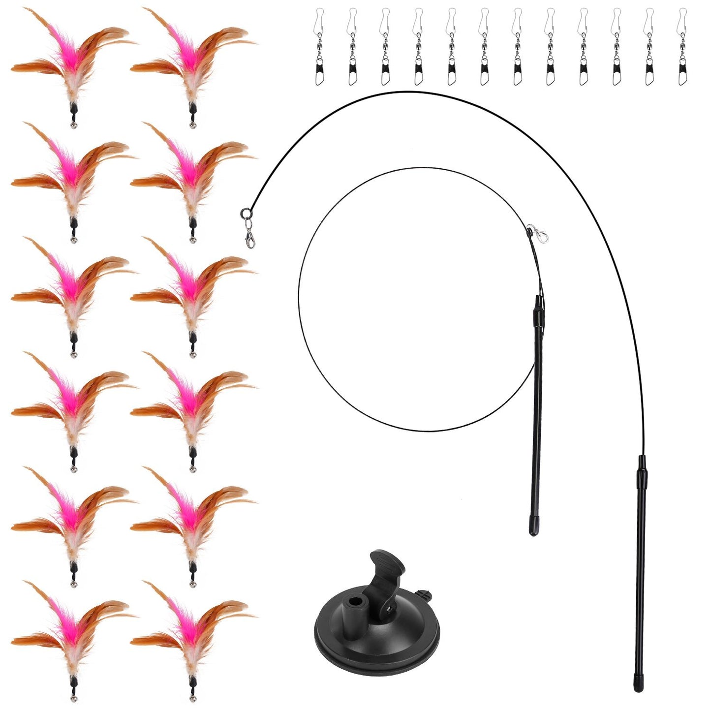 Cat Feather Toys Wand Rod Interactive Cat Spring Bell Play Toys