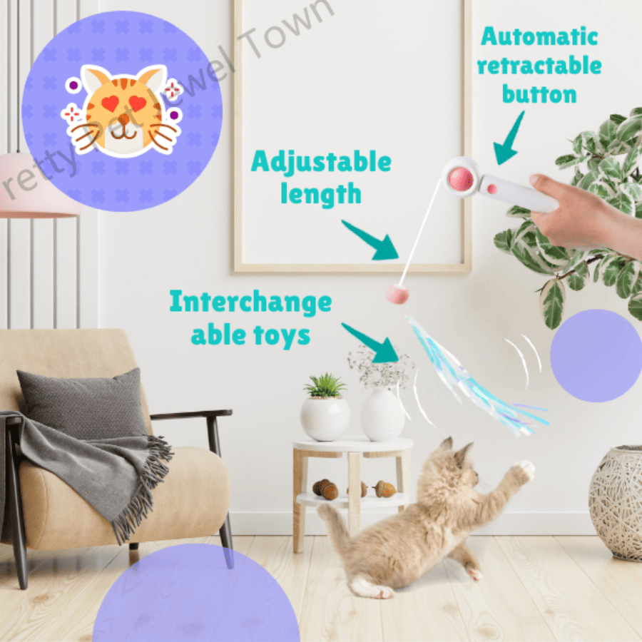 Cat Toy Two Product Sets, Including Retractable Laser Cat Toy Stick + Intelligent Bird Call Cat Toy Interactive Ball, Pet Fun Products, Pet Interactive Toy,Cat Teasing Laser Pointer Christmas Gift