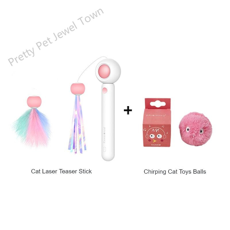 Cat Toy Two Product Sets, Including Retractable Laser Cat Toy Stick + Intelligent Bird Call Cat Toy Interactive Ball, Pet Fun Products, Pet Interactive Toy,Cat Teasing Laser Pointer Christmas Gift