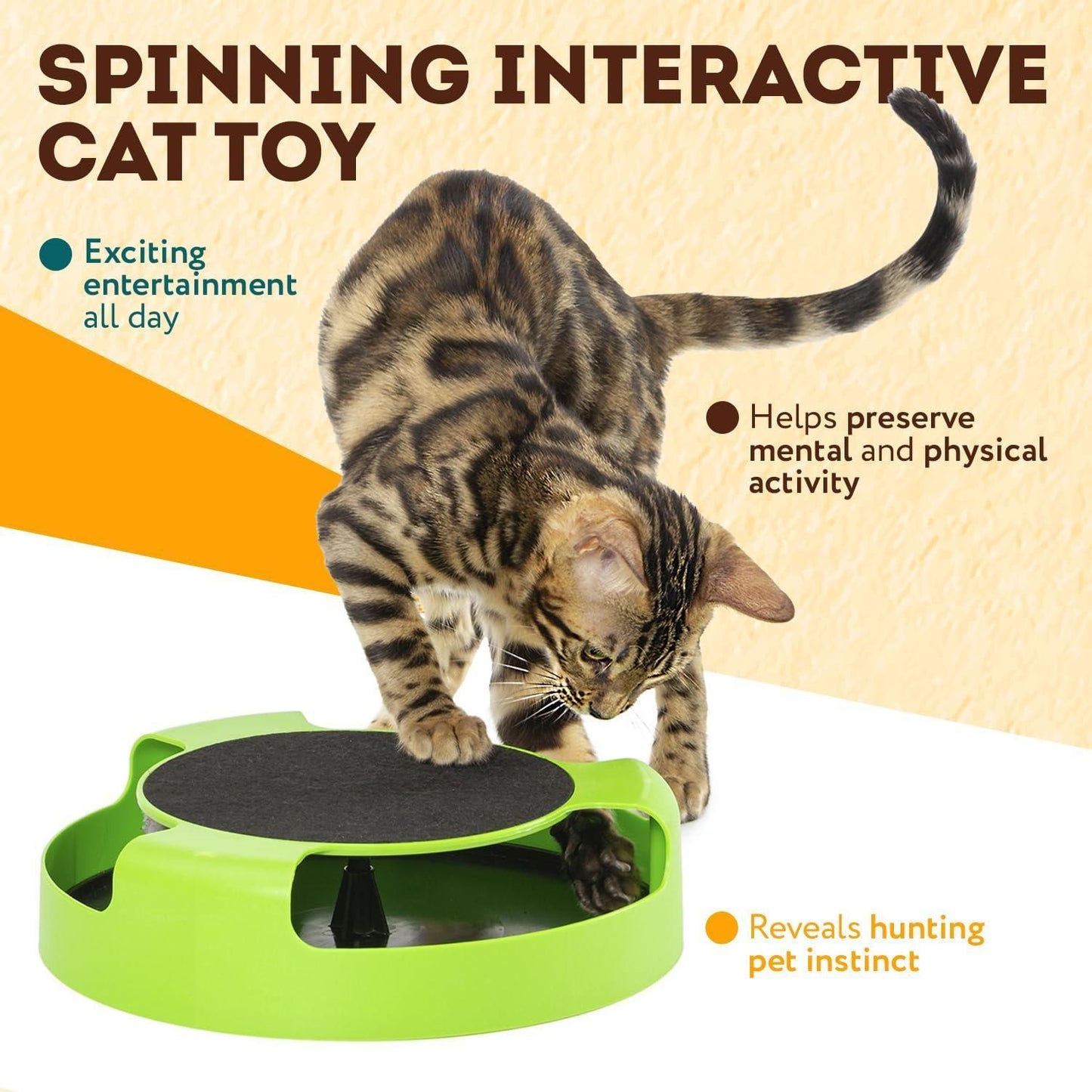 Interactive Cat Toys for Indoor Cats Green Spinning Interactive Cat Toy 0.5 Lb Plastic Interactive Kitten Toys 360 Degrees Moving Cat Toy Mouse with Scratch Pad