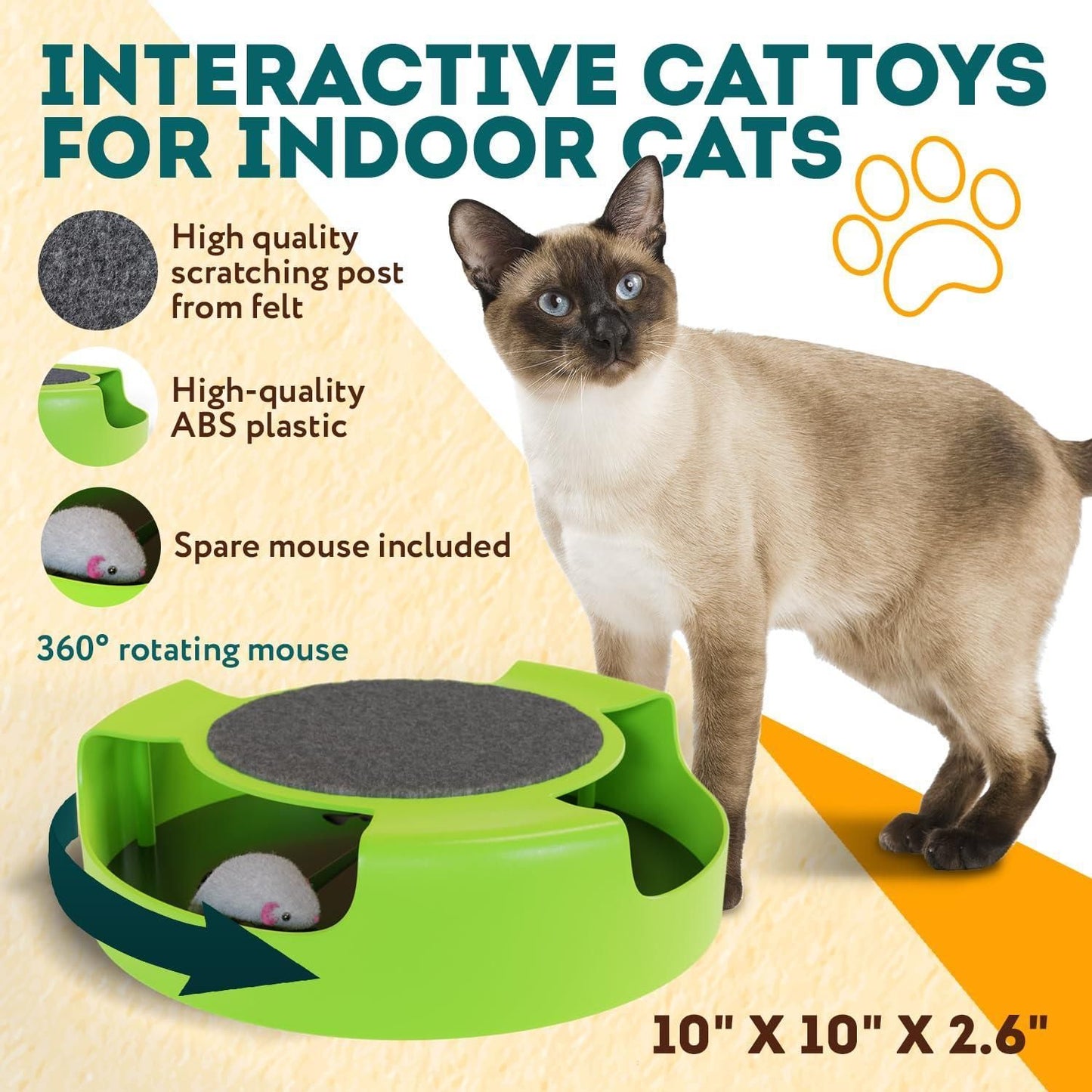 Interactive Cat Toys for Indoor Cats Green Spinning Interactive Cat Toy 0.5 Lb Plastic Interactive Kitten Toys 360 Degrees Moving Cat Toy Mouse with Scratch Pad