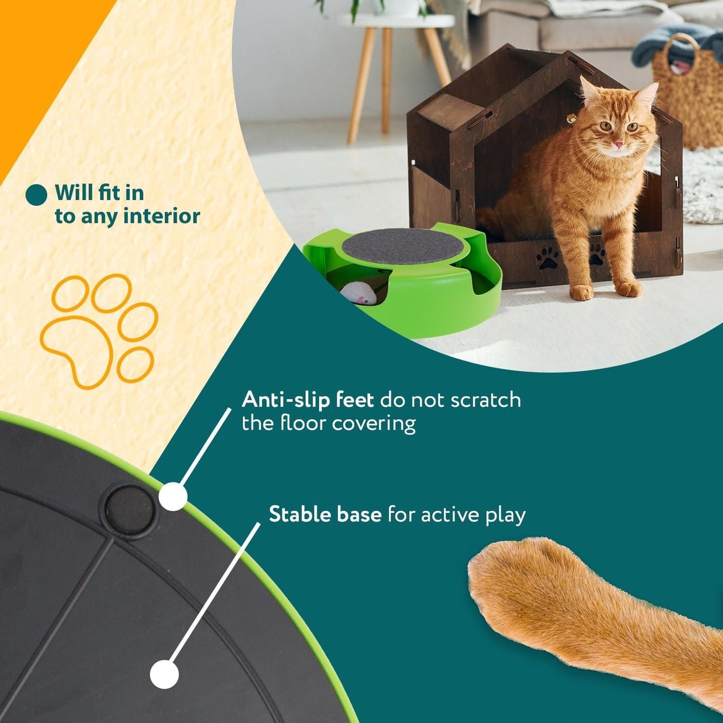 Interactive Cat Toys for Indoor Cats Green Spinning Interactive Cat Toy 0.5 Lb Plastic Interactive Kitten Toys 360 Degrees Moving Cat Toy Mouse with Scratch Pad